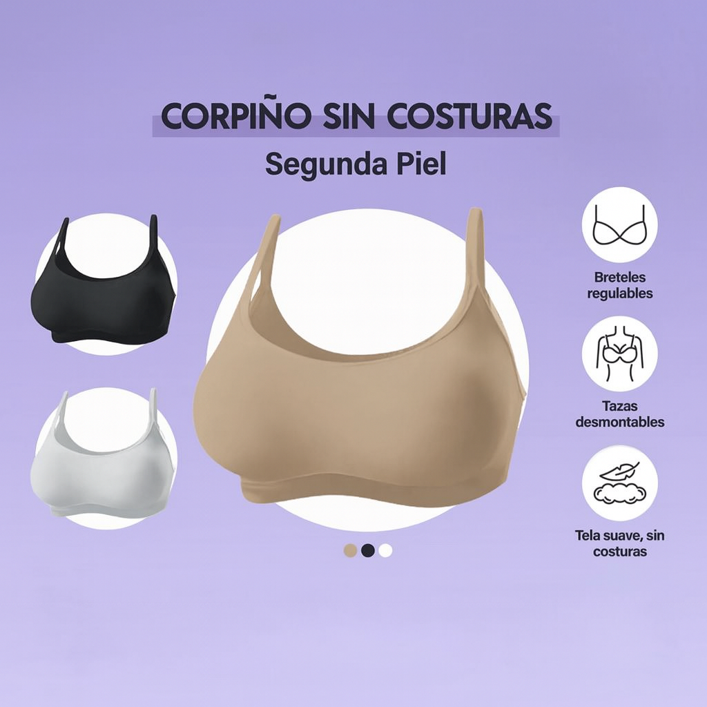 Pack 3x1 Conjunto segunda piel - Corpiño Moldeador + Colaless Sin Costuras.