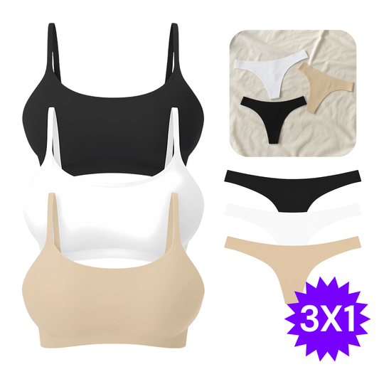 Pack 3x1 Conjunto segunda piel - Corpiño Moldeador + Colaless Sin Costuras.